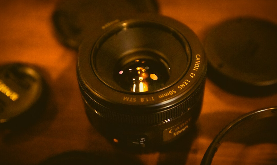 Close-up of a professional camera lens